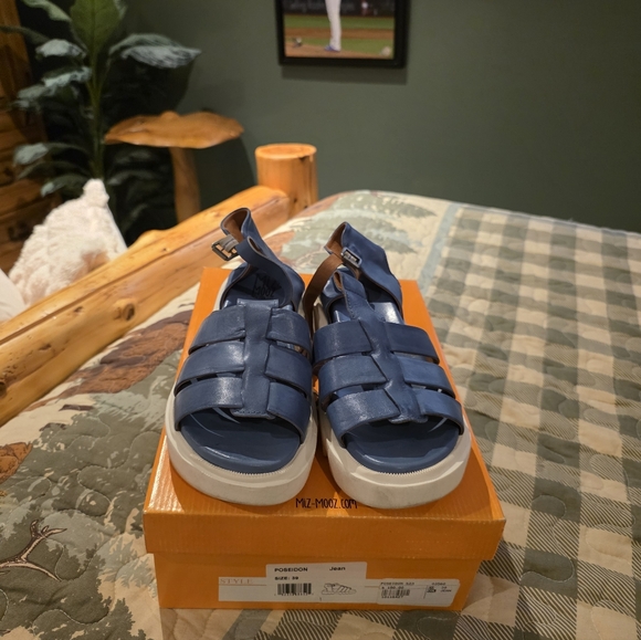 Miz Mooz Shoes - Miz Mooz Blue Fisherman Sandals with White Platform Sole